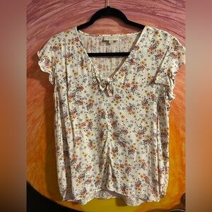 LOFT Floral Blouse - Cream with Multicolor Accents